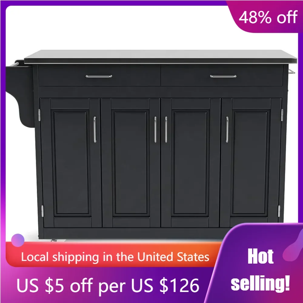 

Home Styles Mobile Create-a-Cart Black Finish Four Door Cabinet Kitchen Cart With Stainless Steel Top Trolley Storage Furniture