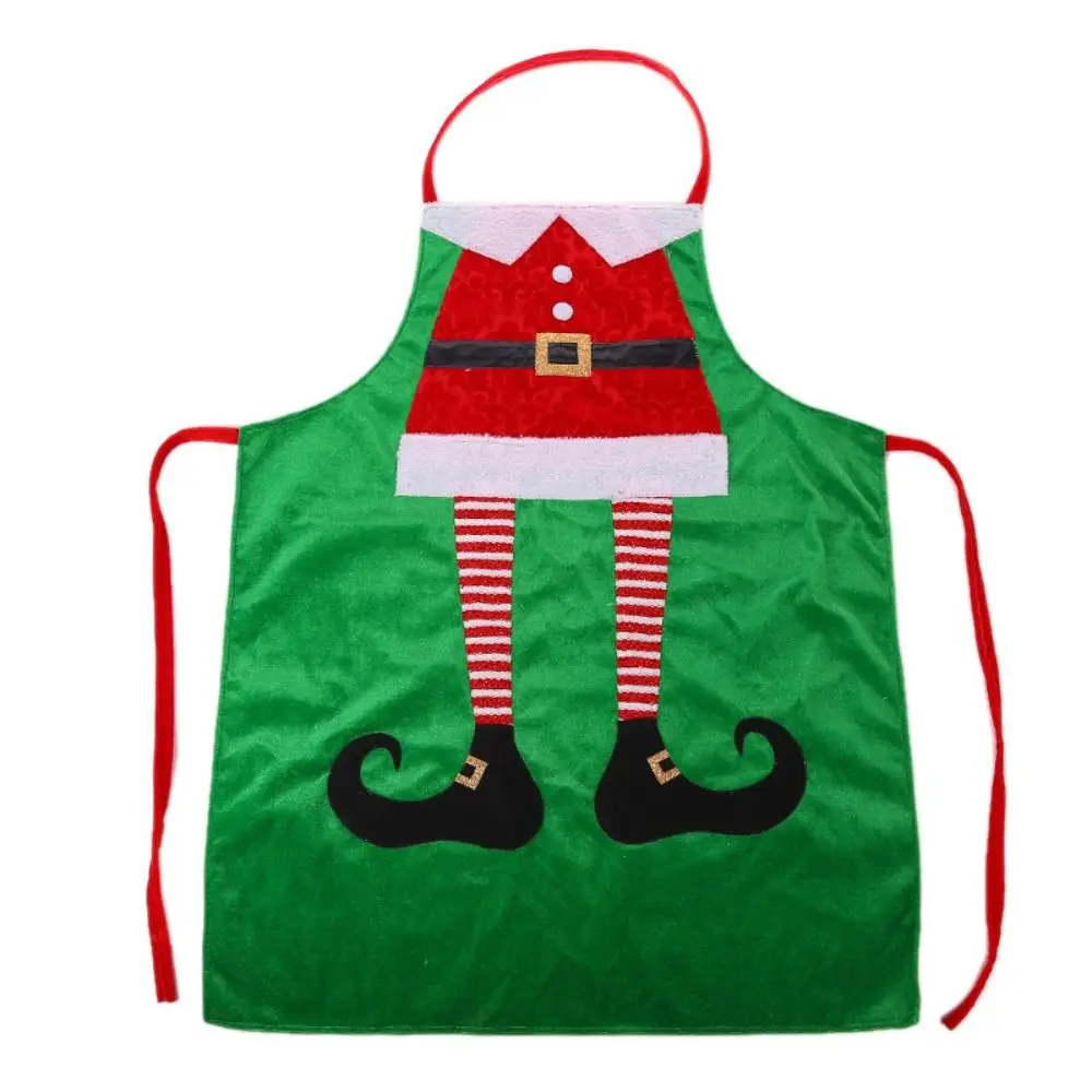 

Elf Christmas Cartoon Kitchen Apron Velvet Santa Claus Apron Family Party Decoration Cooking Supplies