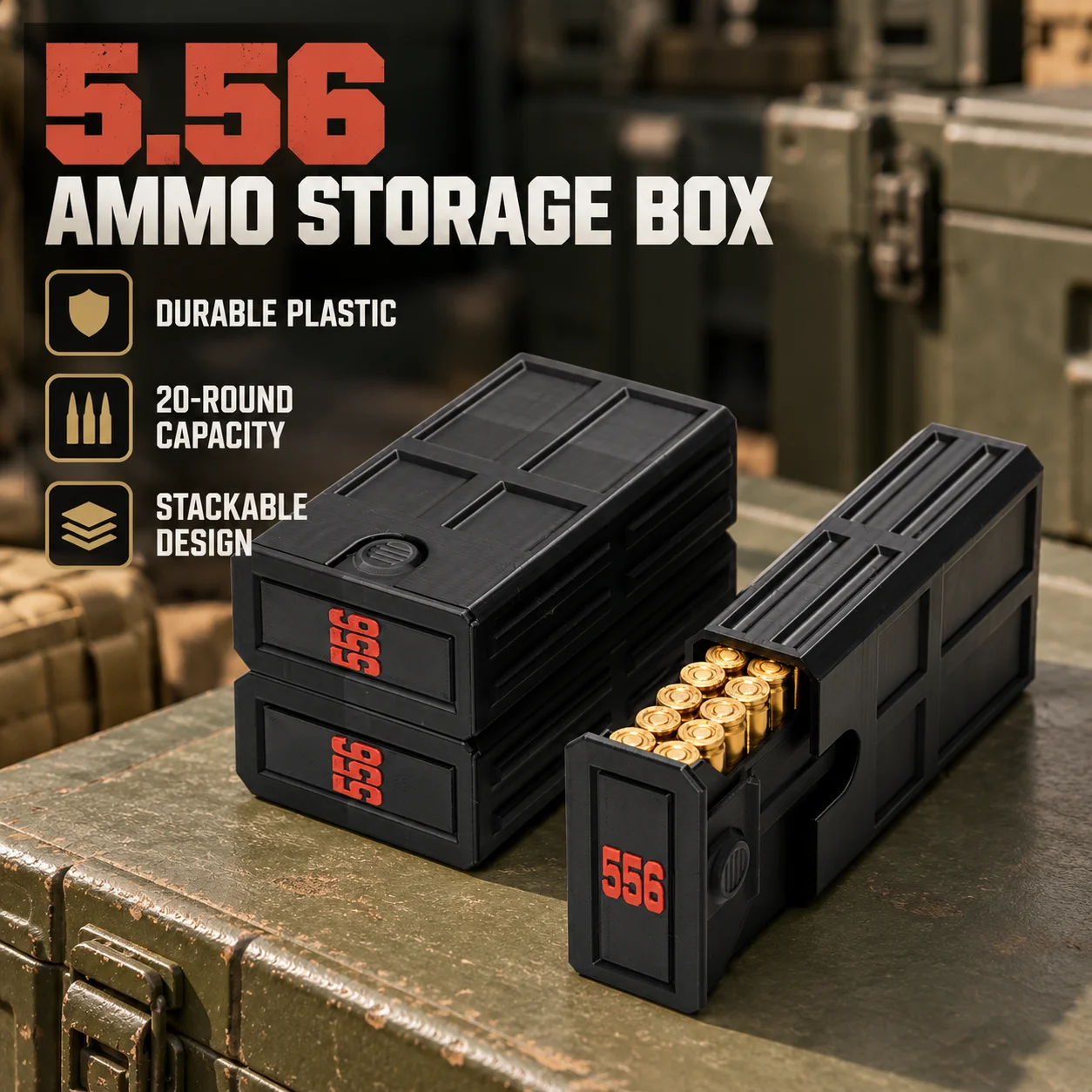 556 556 Ammo Storage Box; 20-Round Capacity Ammo Box; Smooth Pull-Out Portable Ammo Box; Ammo Storage and Organizer - Aliexpress Deal