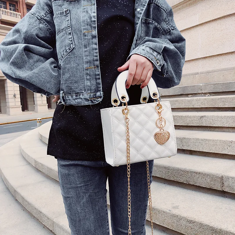 Bolso de mano con entramado de diamantes para mujer, bandolera pequeña cuadrada de cuero, de lujo, de alta calidad, a la moda, 2023