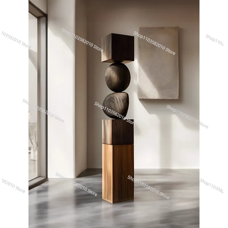 Model Room Wood Carving Floor Ornaments Hotel Sales Office Staircase Entrance Decorative Art Sculpture Installation
