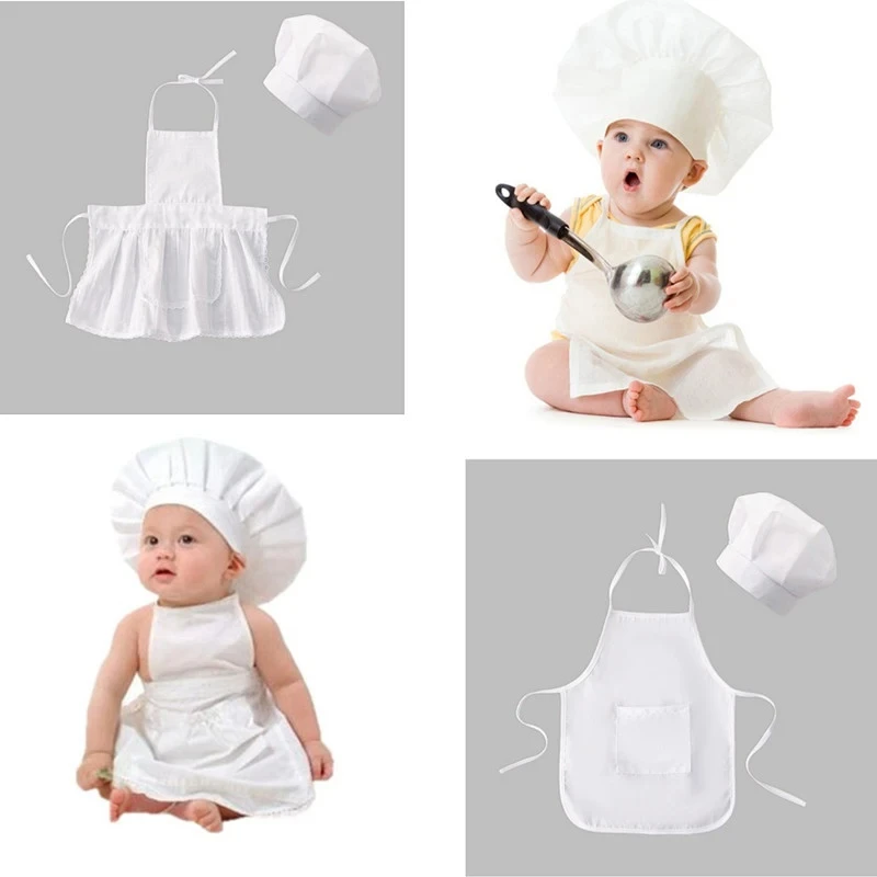 15-Day Newborn Shoot Chef Apron Baby Photo Accessories Set Baby Photography Props Newborn Doll Hat Food Cook Costume for Studio