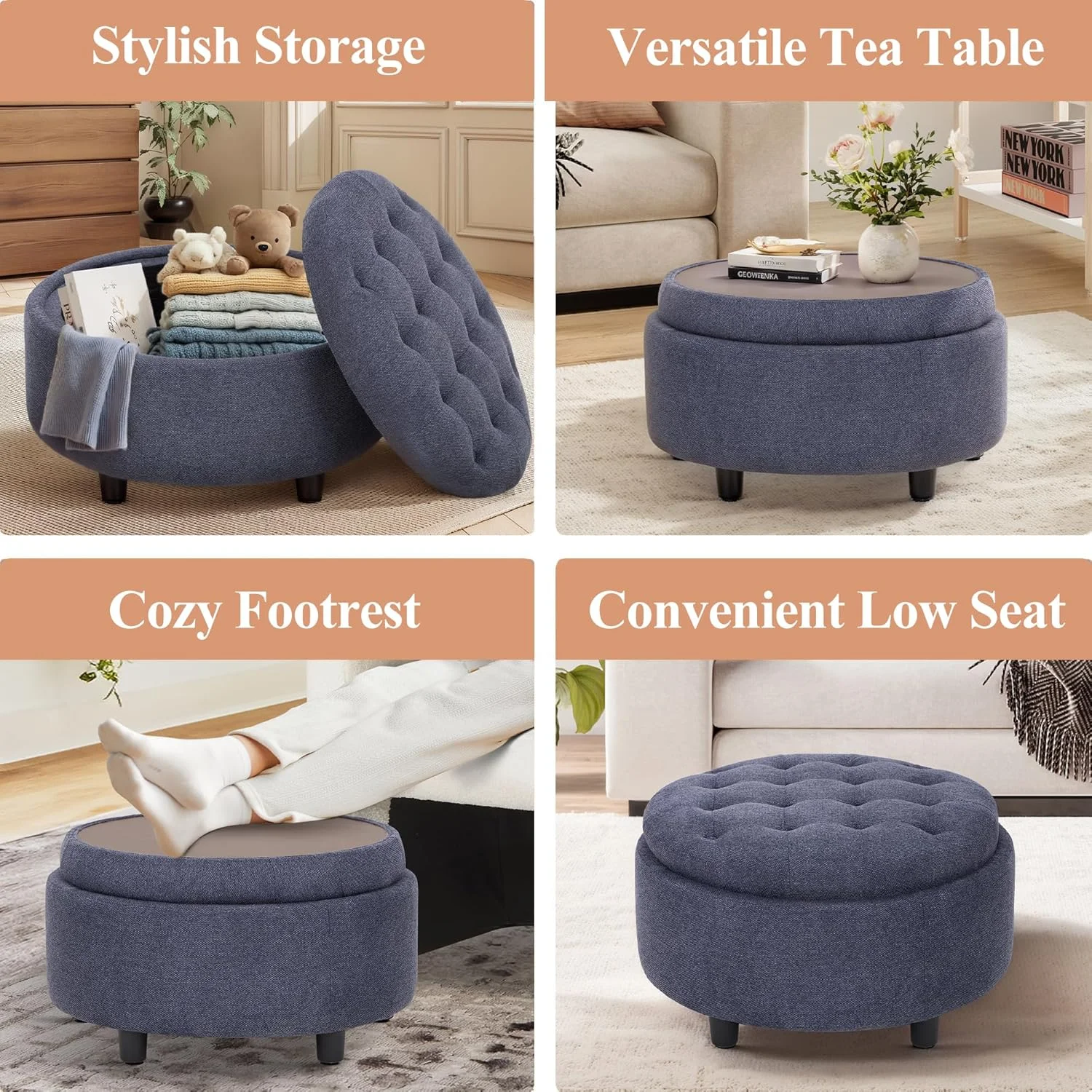 Reversible Tray Lid – Multi-Functional Footrest, Hidden Storage, Sturdy & Stylish Small Coffee Table for Living Room, Bedroom