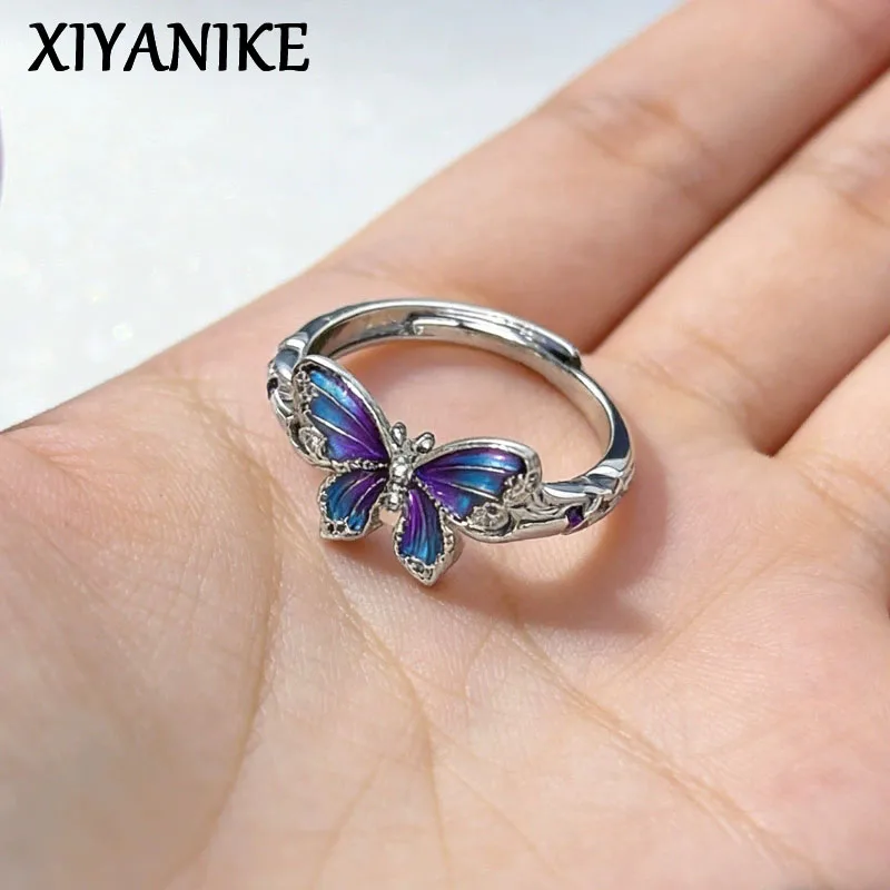 

XIYANIKE Blue Butterfly Adjustable Open Rings For Women Classic Fashion New Jewelry Gift Party Daily Wholesale кольцо