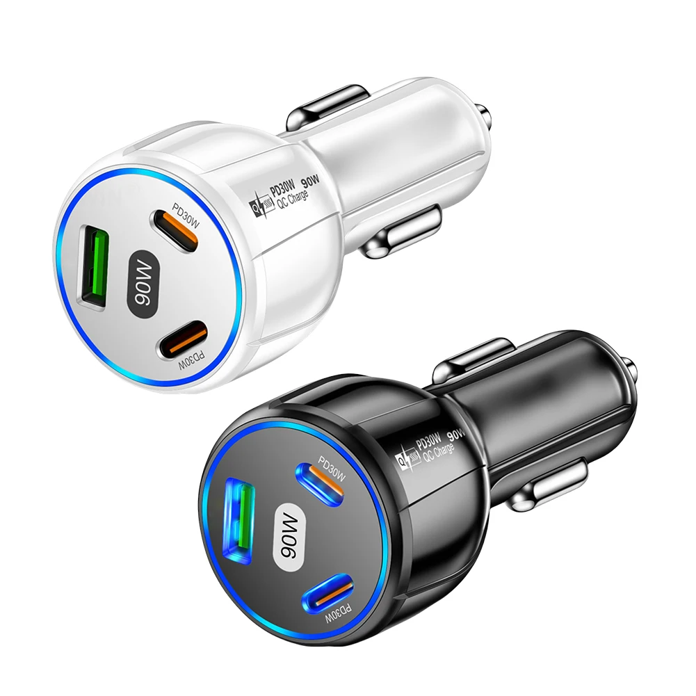 شحن السيارة محول الشحن السريع شاحن سيارة ذكي QC30W وPD30W متوافق مع حماية ماس كهربائى للهواتف المحمولة
