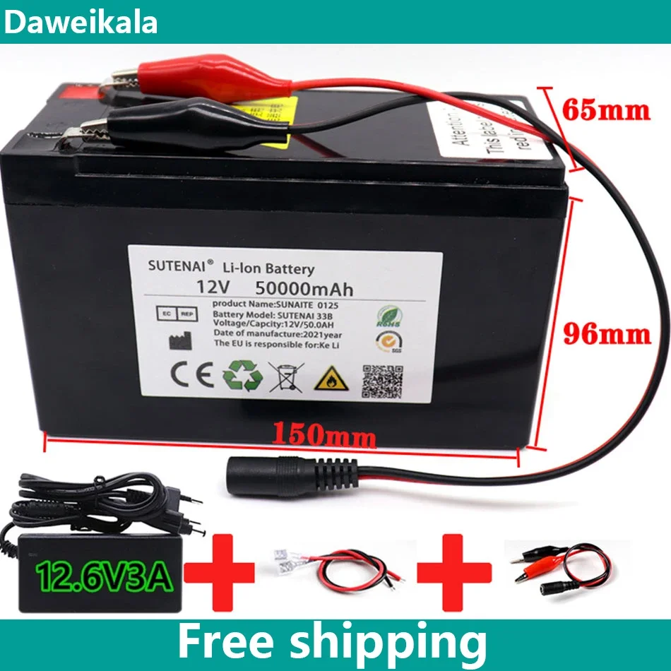 

New 12V 50000mAh 3s7p 18650 Lithium Battery Contains 50Ah Current BMS Suitable for Standard 12V Voltage Equipment+12V 3Acharger