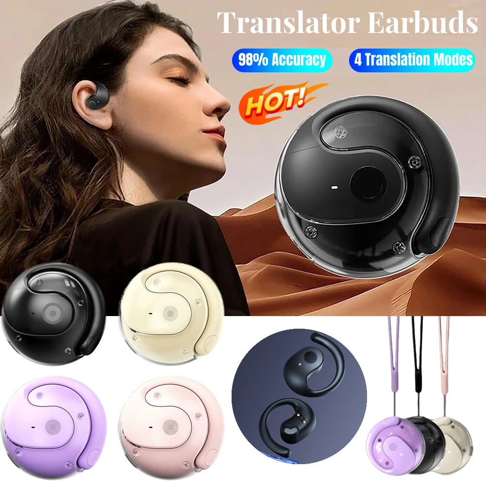 Real Time Wireless Translator Earbuds 98% Accuracy 4 Translation Modes BT Translation Earphones for Travel Business Learning