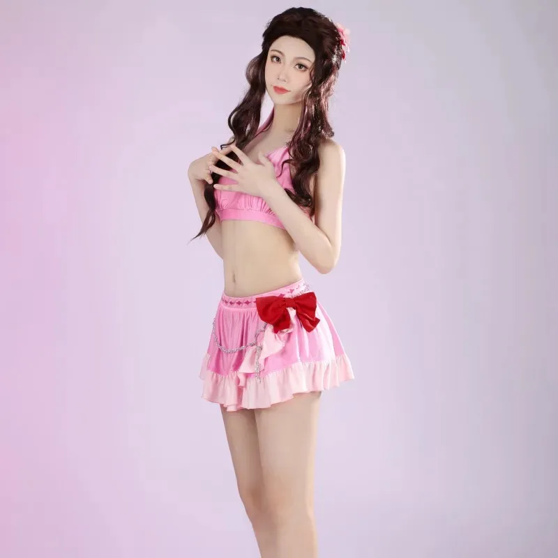 

Pink Fantasy Gainsborough Dress Sexy Swimsuit FF7 Aerith Cosplay Costume Tank Top Skirt Outfit Halloween Comic Con Suit