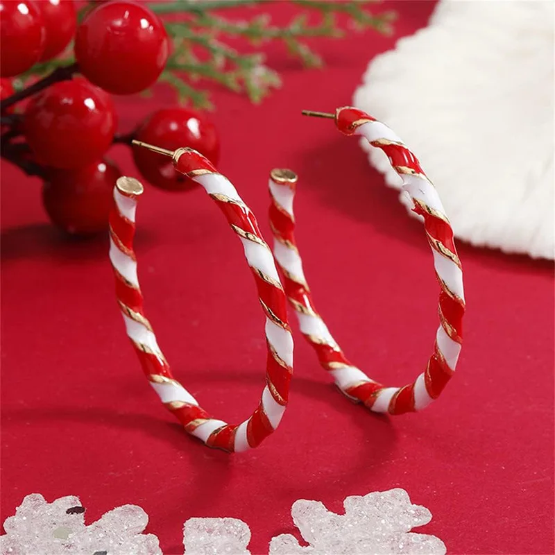 Red and White Glazed C-shaped High-end Earrings for Women with A Sense of Design, Exaggerated Accessories for Attending Banquets