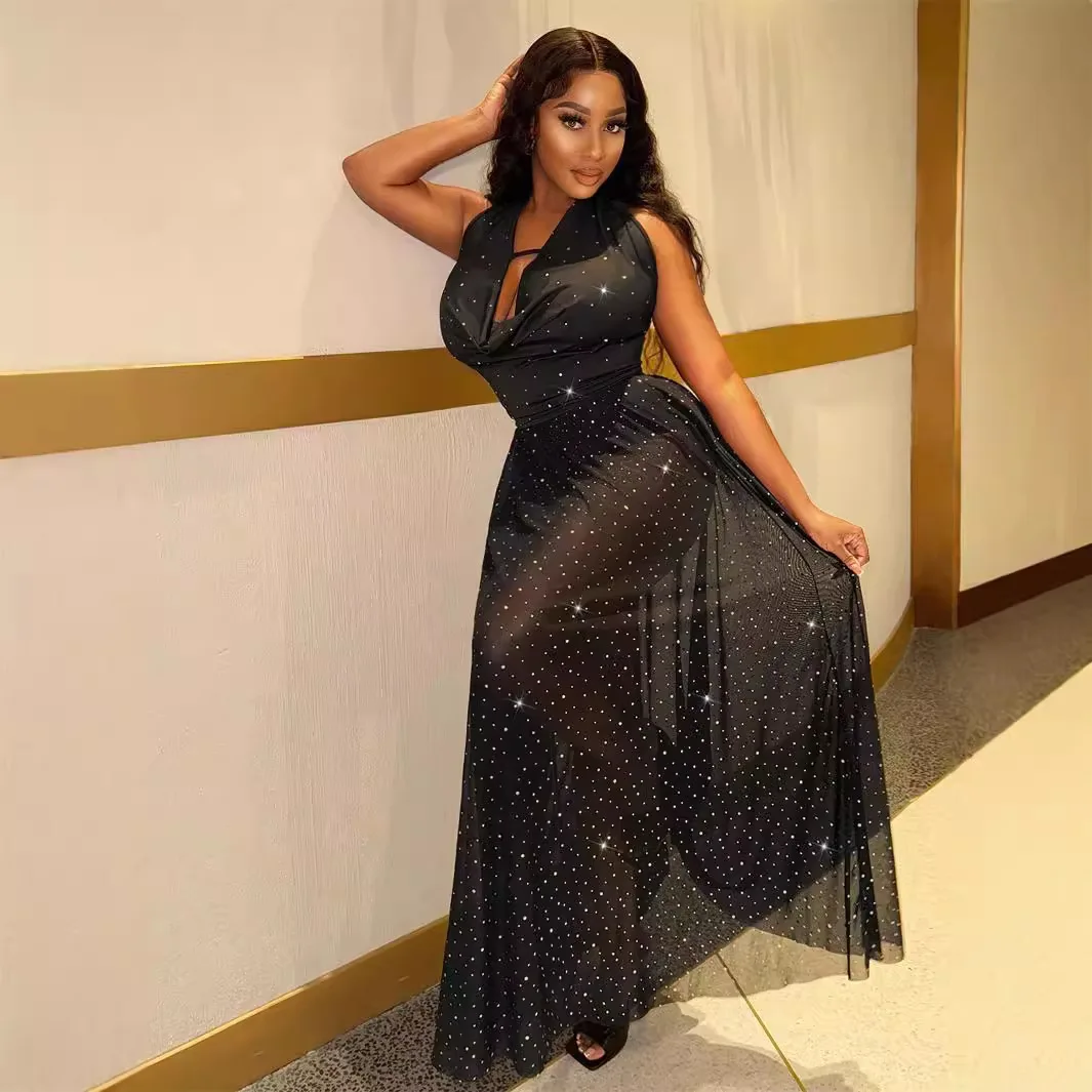 

Новинка 2026: Сексуальное вечернее платье с глубоким V-образным вырезом, на бретельках, с открытой спиной, со стразами, длинное, больших размеров (9XL, 8XL, 7XL, 6XL, XXXXL)