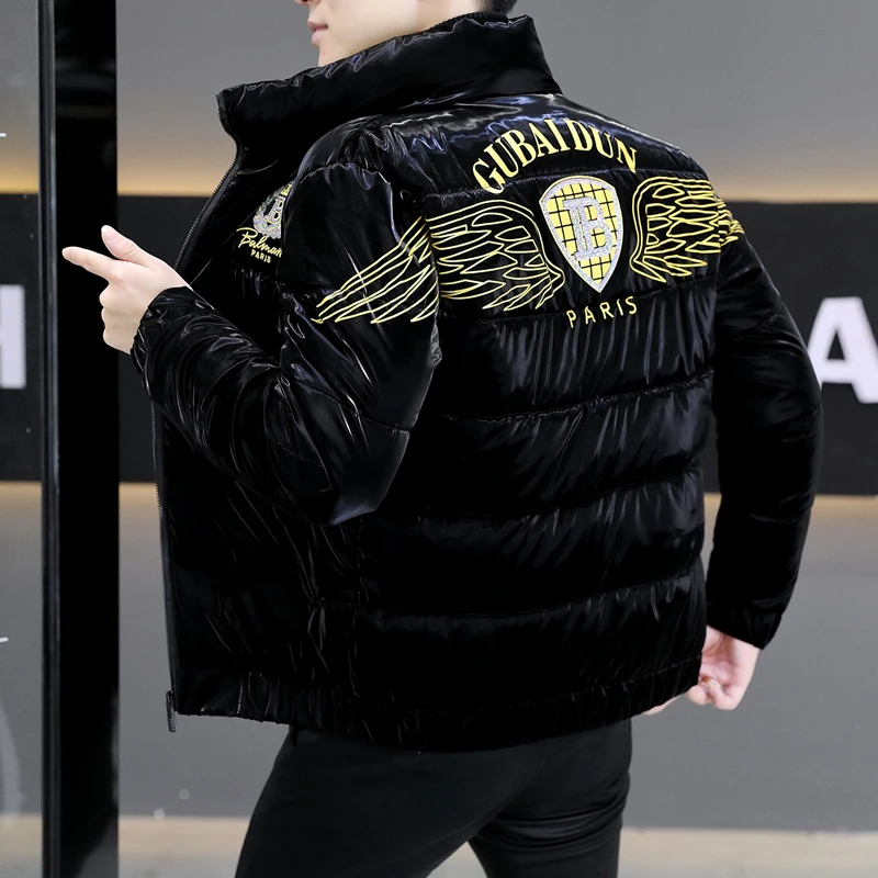 

Зимняя утепленная мужская куртка с воротником-стойкой, модная, универсальная, с глянцевой поверхностью, приталенного кроя, молодежная модель