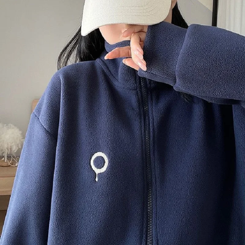 Japan South Korea Leisure Milk Whirl Fleece Coat Female Autumn Winter New Loose Lamb Wool Hoodie Female Stand Collar Small Tops image 5