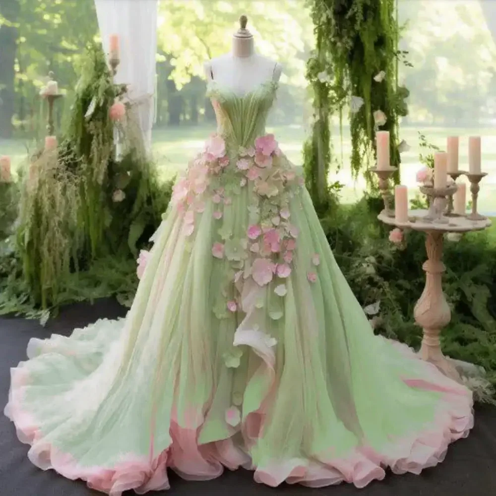 

2025 Elegant Chic Flowers Evening Dresses for Women Fashion Strapless Sleeveless Prom Gowns Sweep Train A-Line Party Dresses