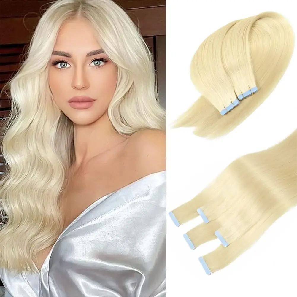 

20 Inch Tape in Hair Extensions Human Hair Bleach Blonde Tape in Hair Extensions #613 InvisibleTape in Extensions Human Hair