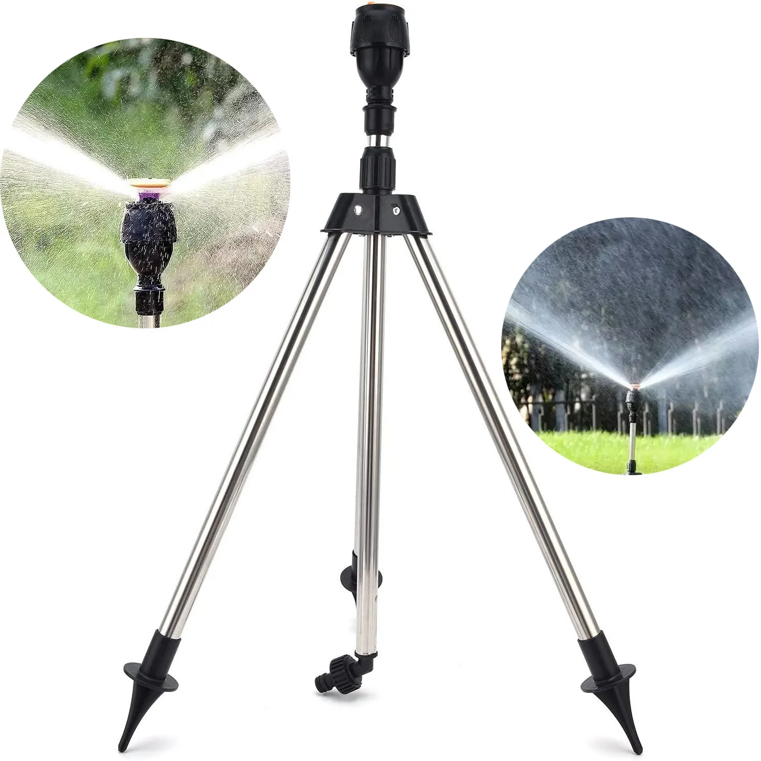 Stainless Steel 360 Rotary Irrigation Tripod Lawn Garden Sprinkler Telescopic Support Sprinkler Head on Tripod