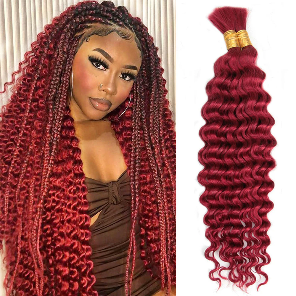 100% حزم شعر تجديل الإنسان لا لحمة موجة عميقة السائبة الشعر البشري لتضفير وصلات شعر بوهو الضفائر Knotless البوهيمي