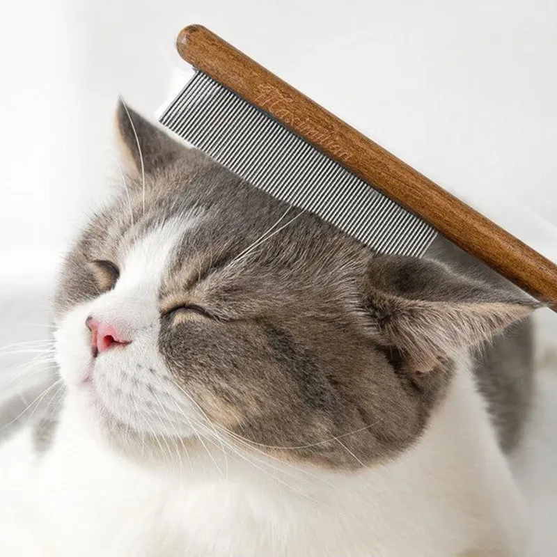 

Cat Comb Massage Cat Brush Dense-toothed Pet Hair Remover Stainless Steel Cats Hair Comb Wooden Handle Pet Grooming Clean Brush