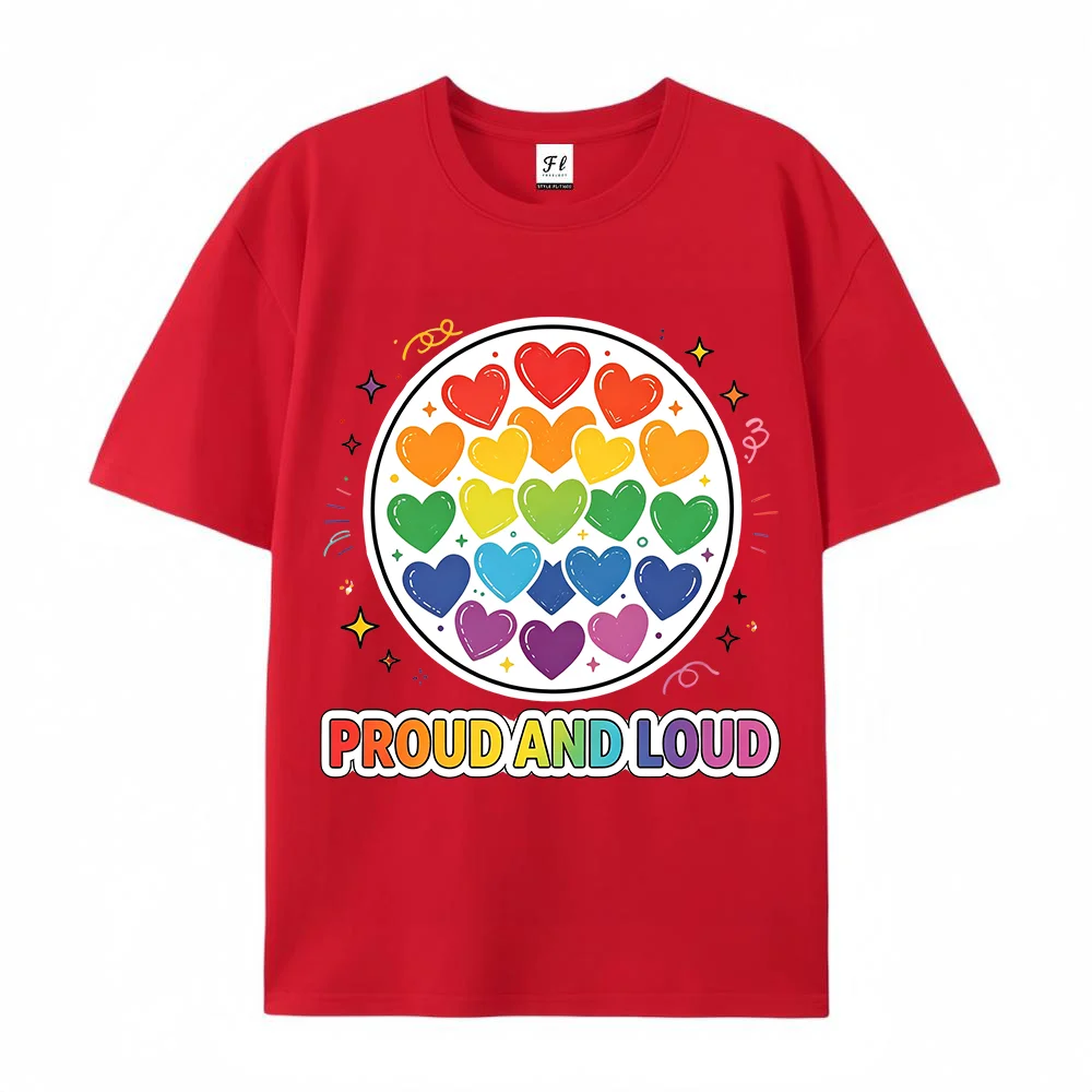 Women T Shirt LGBTQ Rainbow Hearts Graphic Proud And Loud Print Cotton Short Sleeve Oversized Summer Streetwear Casual Top
