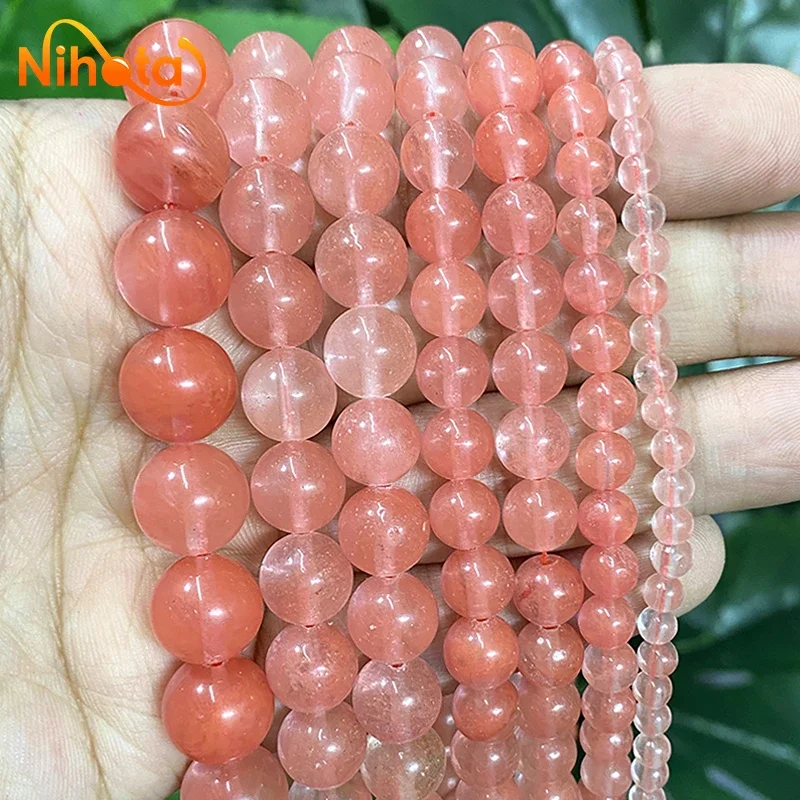 Natural Pink Cherry Quartz Round Stone Beads 15