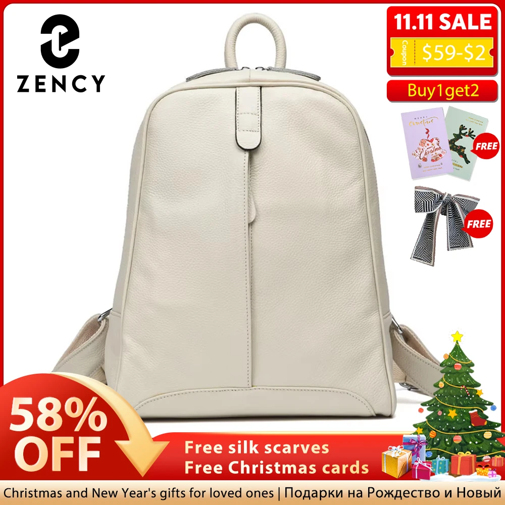 

Zency Travel Backpacks Women 100% Genuine Leather Preppy Style For Girls Fashion Knapsack Large Capacity Many Pockets Rucksacks