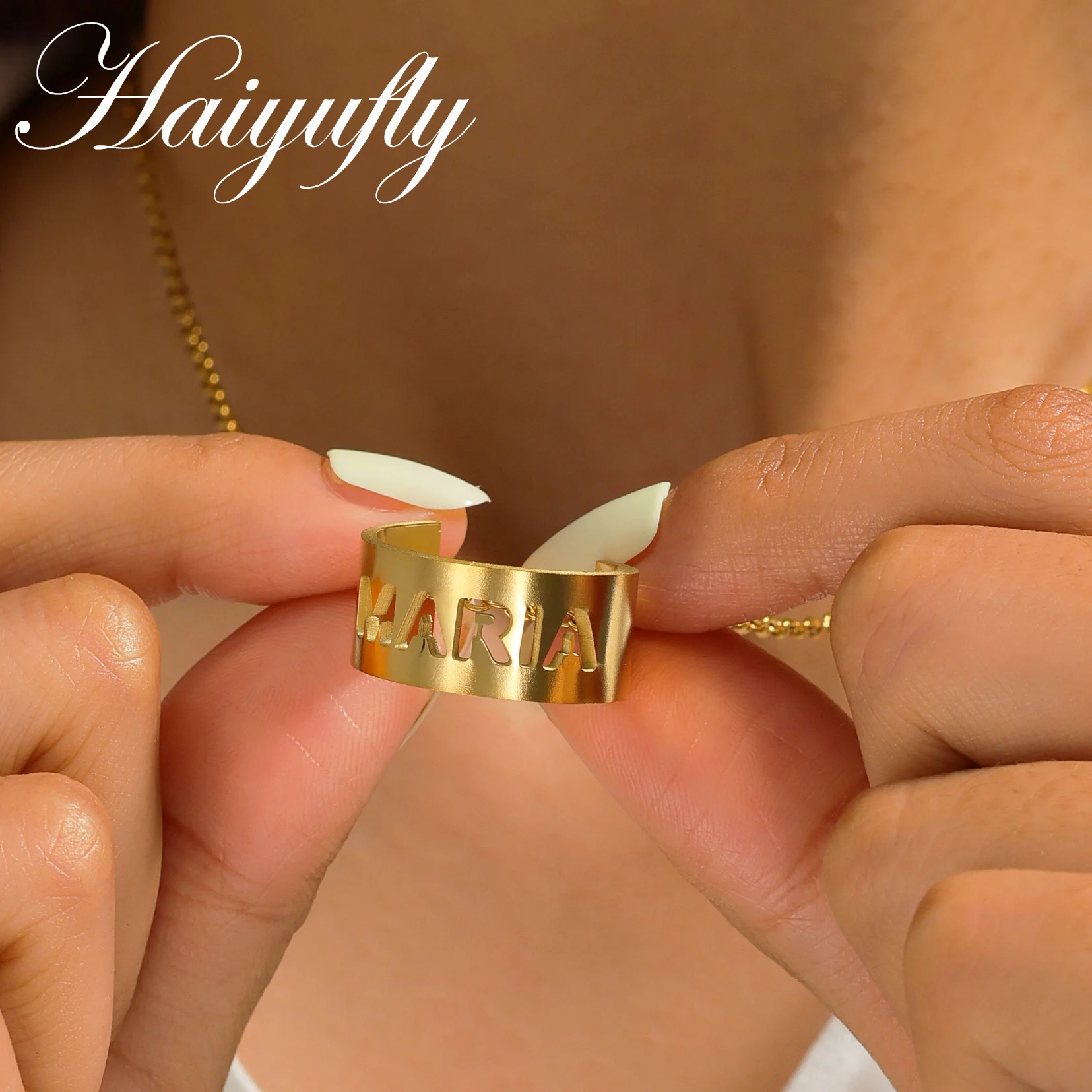 

Haiyufly Custom Name Necklace for Women Stainless Steel Jewelry Hollow Letter Pendant Choker Chain Personalized Birthday Gift