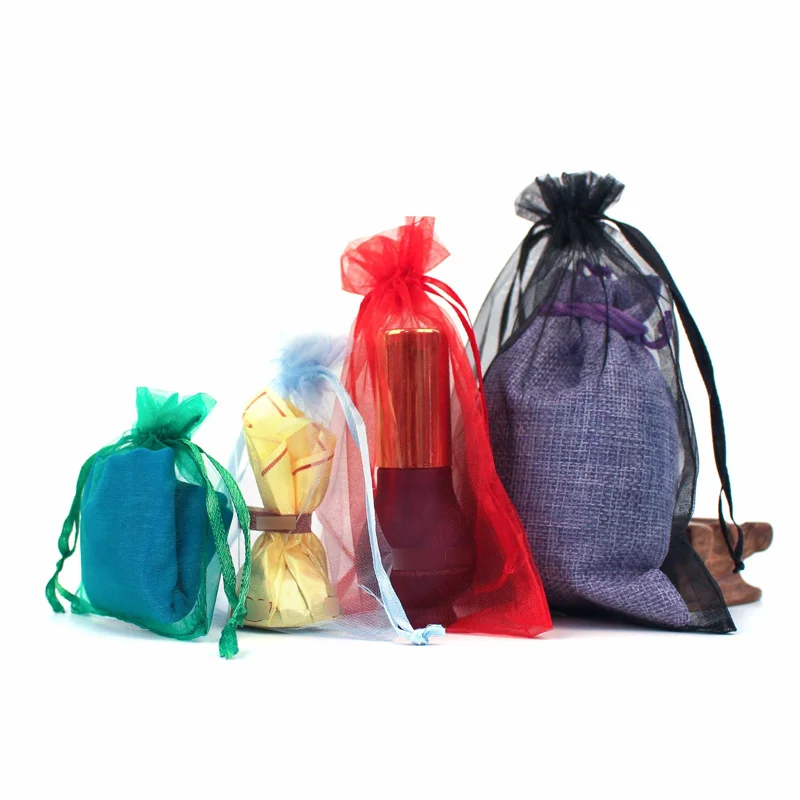 500/50pcs Organza bag jewelry Eugen gauze bag packaging bag wedding drawstring bag gift candy bag sheer fabric wholesale