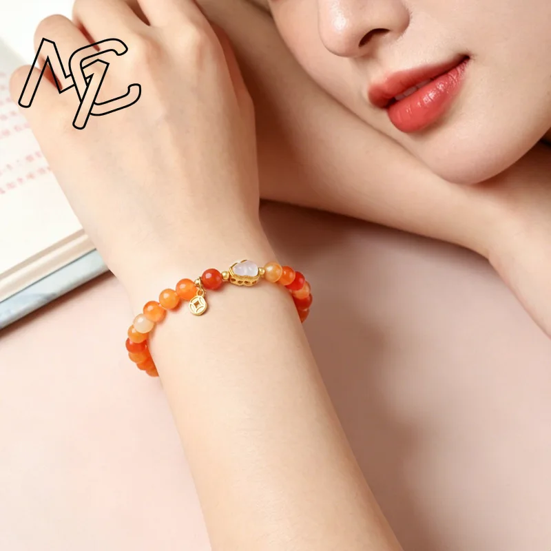 Natural Golden Silk Jade Persimmon Bracelet Talismans Gemstone Accessories Beads Bangle Charm Luxury Amulet Carved Fashion Gifts