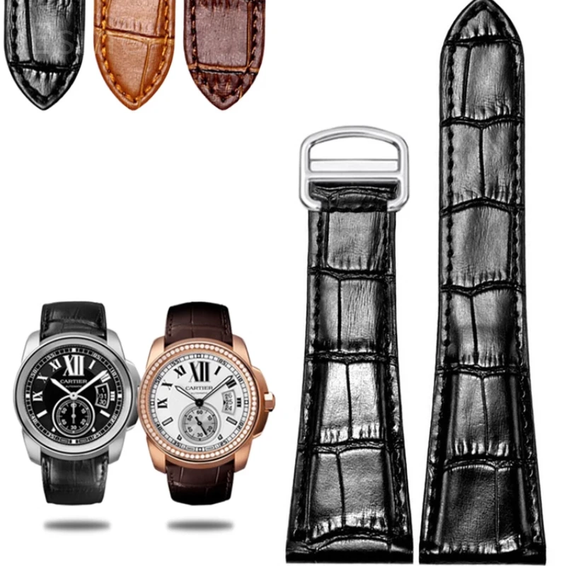 For Cartier Tank Watch Strap Men's Genuine Cow Leather Original Style London Solo Cowhide Watch Chain Flat Interface 18 20 23 25