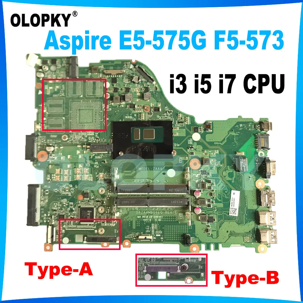 DAZAAMB16E0 motherboard for Acer Aspire E5-575 E5-575G F5-573 F5 -573G laptop motherboard i3 i5 i7-6th/7th Gen CPU DDR4