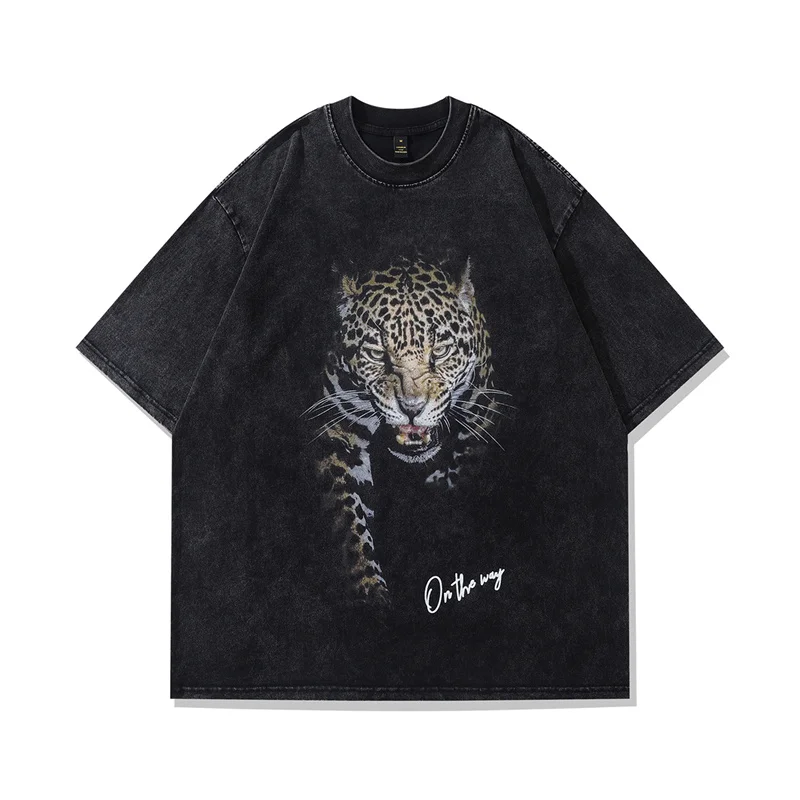 Gothic T Shirt Men Women Leopard Anime Print Oversized Summer Short Sleeve T shirt  Harajuku Fashion Streetwear Hip Hop T shirt