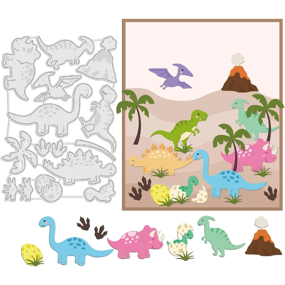 Various Dinosaur Die Cuts Volcanoes and Trees Embossing Template Dinosaur Egg Carbon Steel Die Set for Card Scrapbooking Card