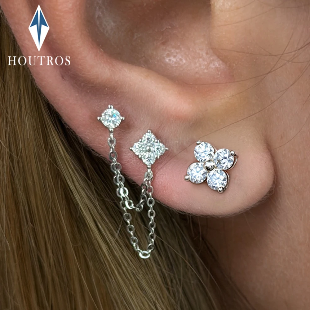 

Double Piercing Full Moissnaite Diamond Drop Earrings for Women 925 Sterling Silver Two Hole Gemstone Earrings Fine Jewelry Gift