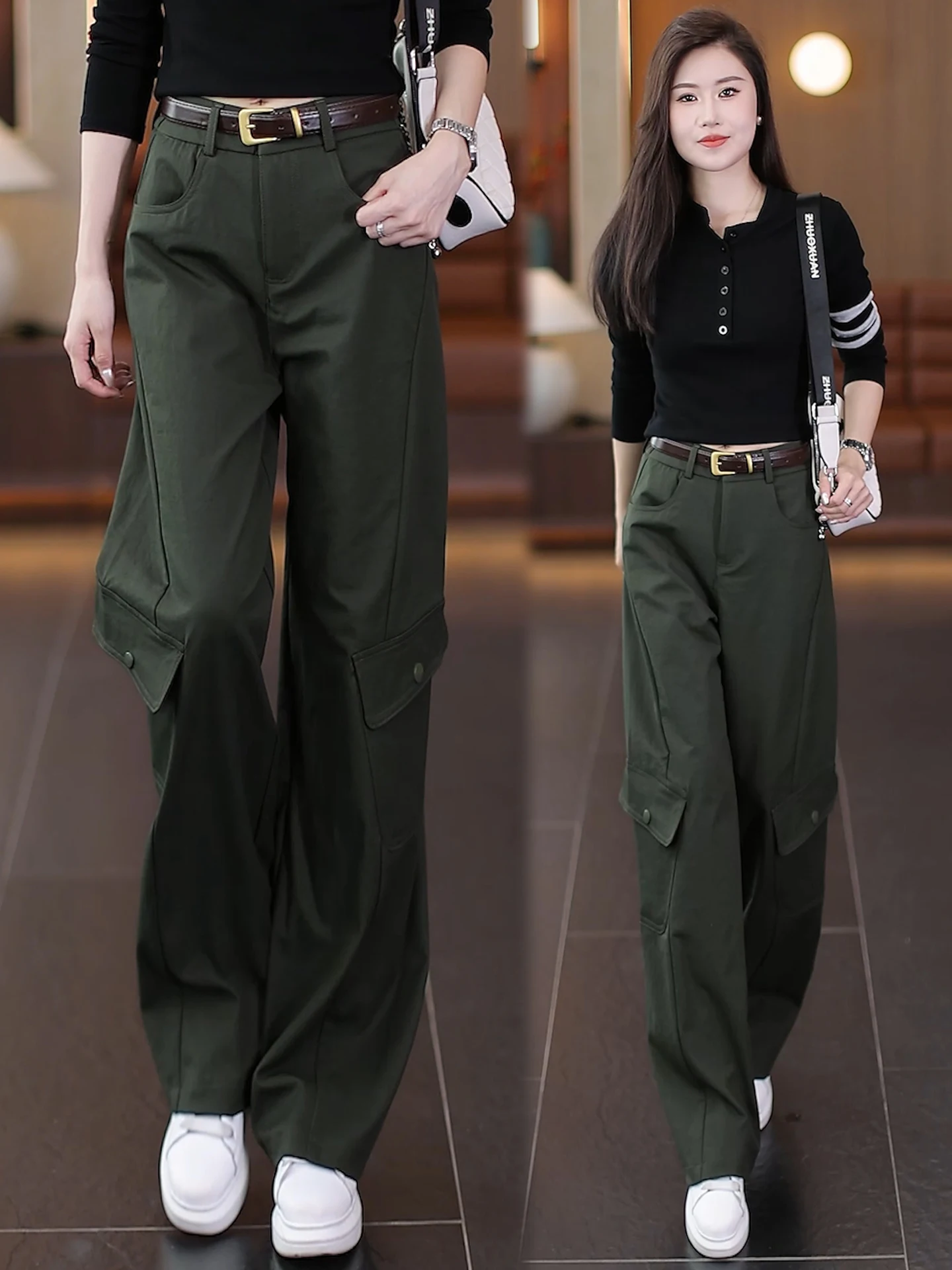 

High Waist Wide Leg Workwear Pants Women's Slim Fit Casual Straight Leg Trousers Spring Autumn New Style Multi Pocket Loose