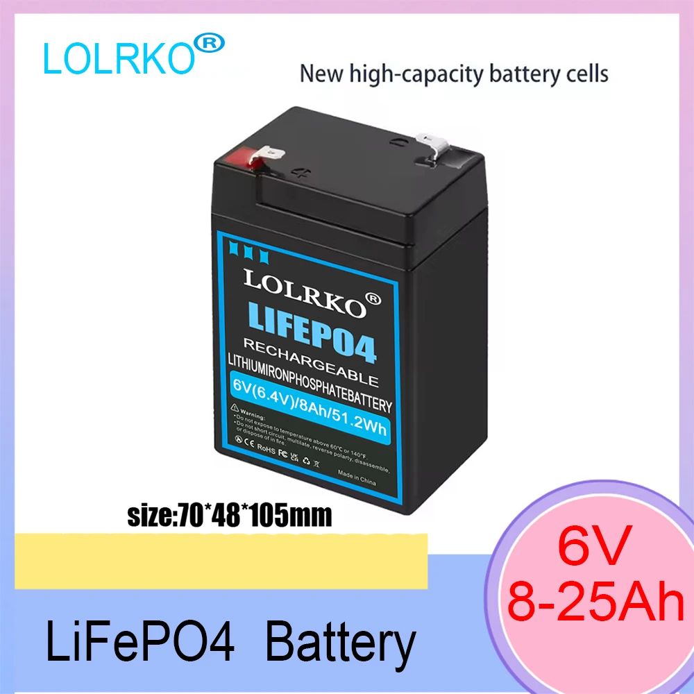 6V 8Ah LiFePO4-Batterie mit BMS, wiederaufladbare Lithium-Eisenphosphat-Batterie 6V 20Ah für Notlicht/Kinderwagen