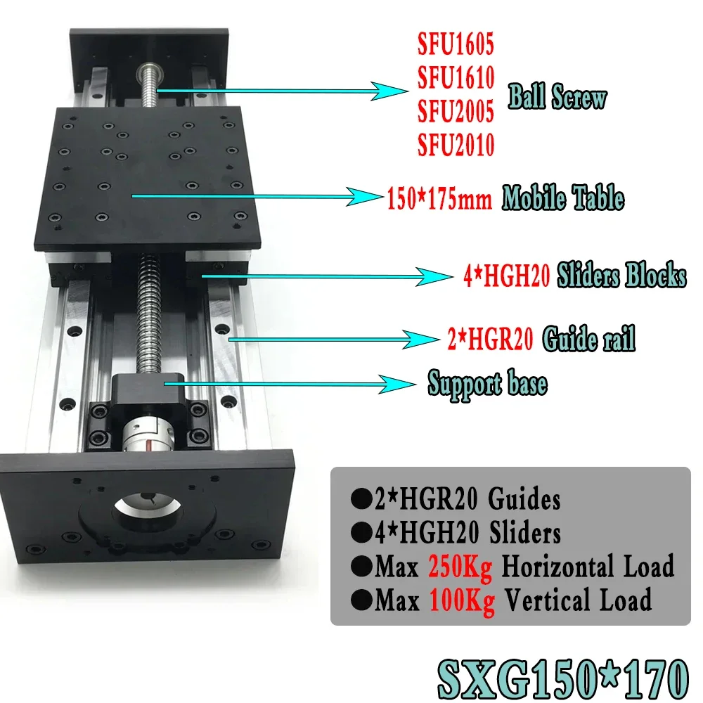 Heavy Duty Linear Slide Table HGR20 Guide Rail 4PCS HGR20 Automations Linear Bearings SFU2010/SFU1605/SFU1610/SFU2005 CNC