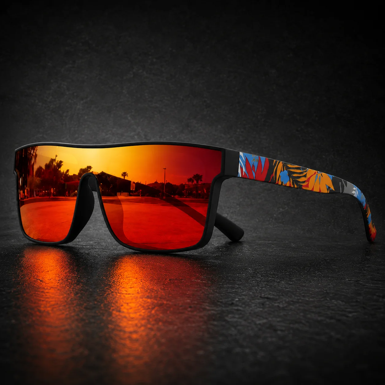 AliExpress NONE Sports Sunglasses Men Women UV400 One-Piece Lens Square Sun Glasses with Patterned Temples for Cycling Hiking Travel Shades