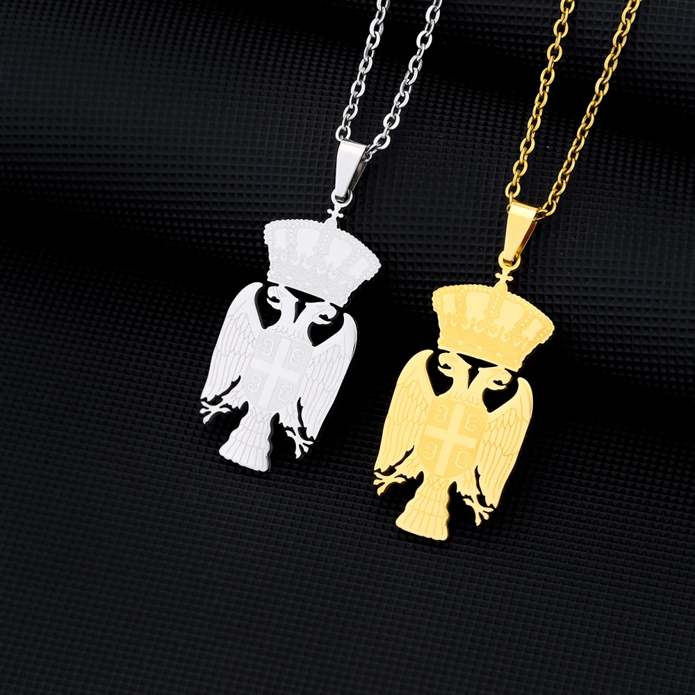 Fashion 3.8CM Republic of Serbia Eagle Pendant Necklace Stainless Steel For Women Men Gold Silver Color Srbija Jewelry Serbian