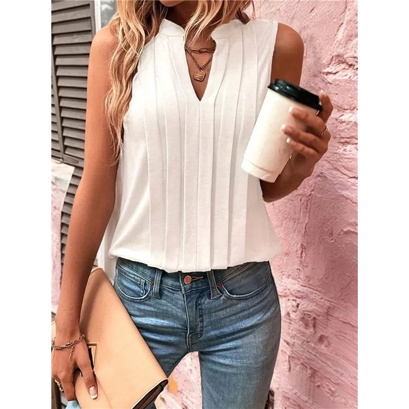 

ASDS-Sleeveless Shirts For Womens Fashion 2025 Basic Tank Tops Pleated Drape Dressy Tops Summer Outfits
