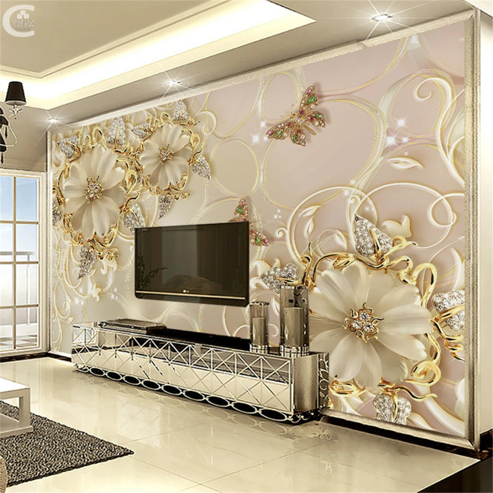 

custom Rose Gold Jewelry Wallpapers Butterfly Background Modern Europe Mural for Living Room Large Painting wallpaper Home Decor
