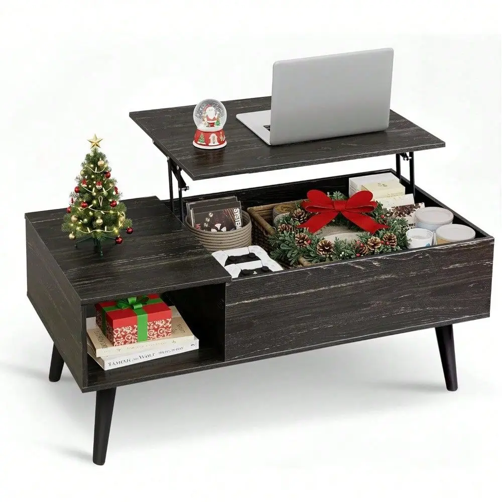 

Table For Living Room, Lift Top Coffee Table With Storage, Small Rising Wooden Dining Center Table With Storage Shelf Hidden Co