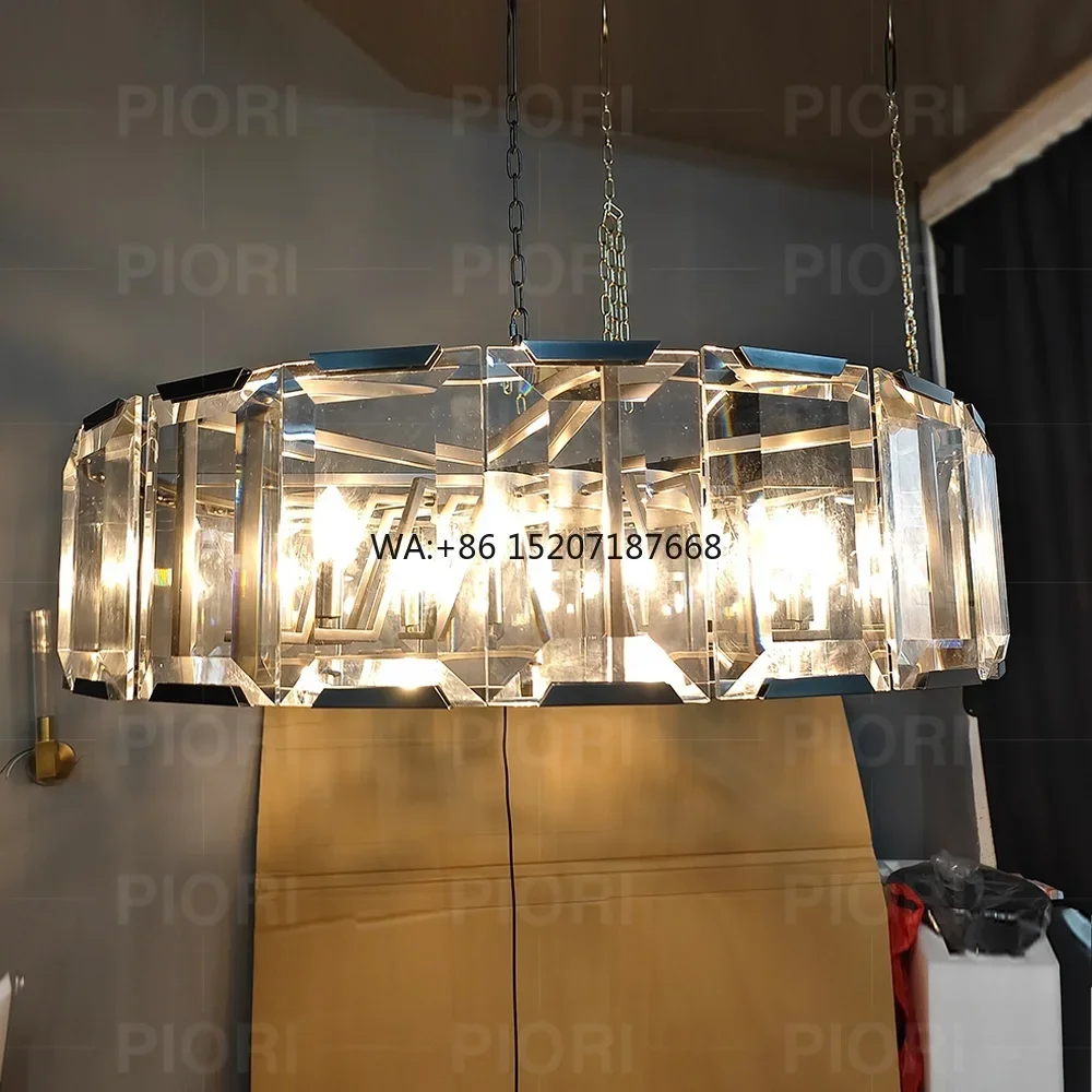 Rustic Luxury Living Room Iron Crystal  Light Creative Dining Room Round Led Crystal s For Villa Restaurant