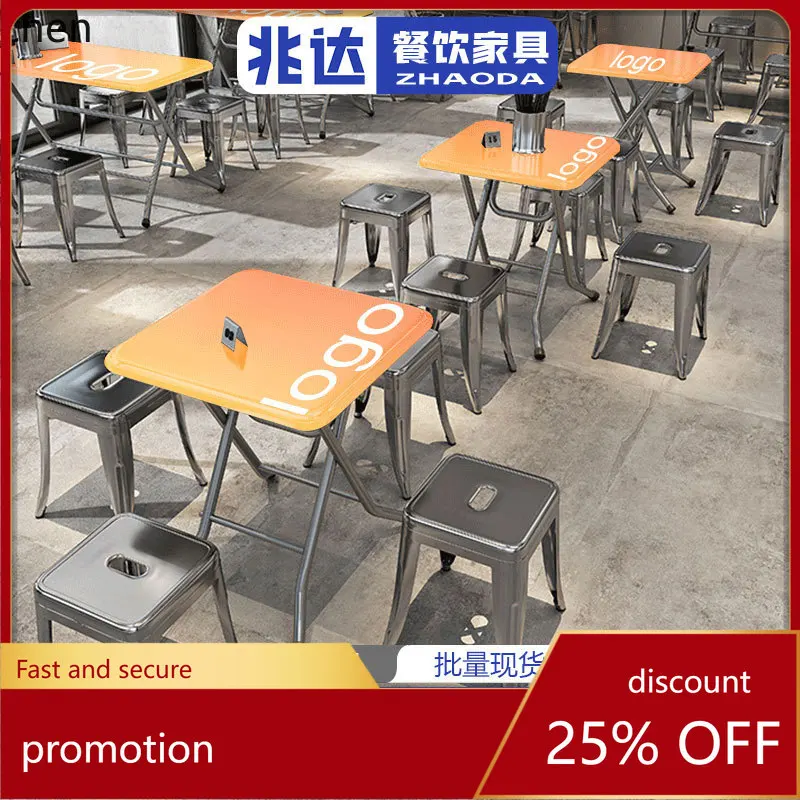 

LXC Hot Pot Restaurant BBQ Restaurant Folding Table Stainless Steel Color Printing Pattern Square Table Folding Round Table
