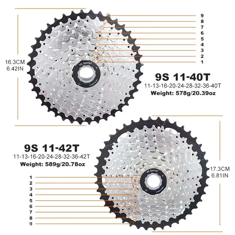 1 Stück VG SPORTS 9/10-Gang MTB Fahrradkassette mit Fahrradkette, passend für HG-Naben 9v 10v 11-40T 11-42T Mountainbike-Teile – Detail 5