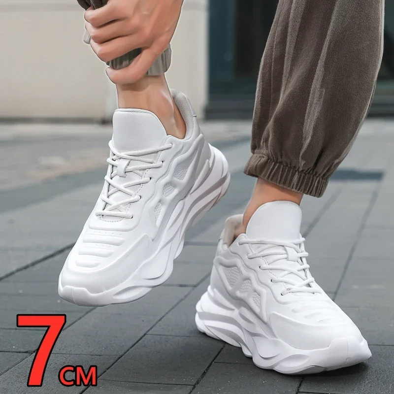 Pop Men Breathable Sneakers Elevator Shoes Invisible Inner Height Increasing 7CM Summer Tennis Men Sports Shoes Heighten Shoes