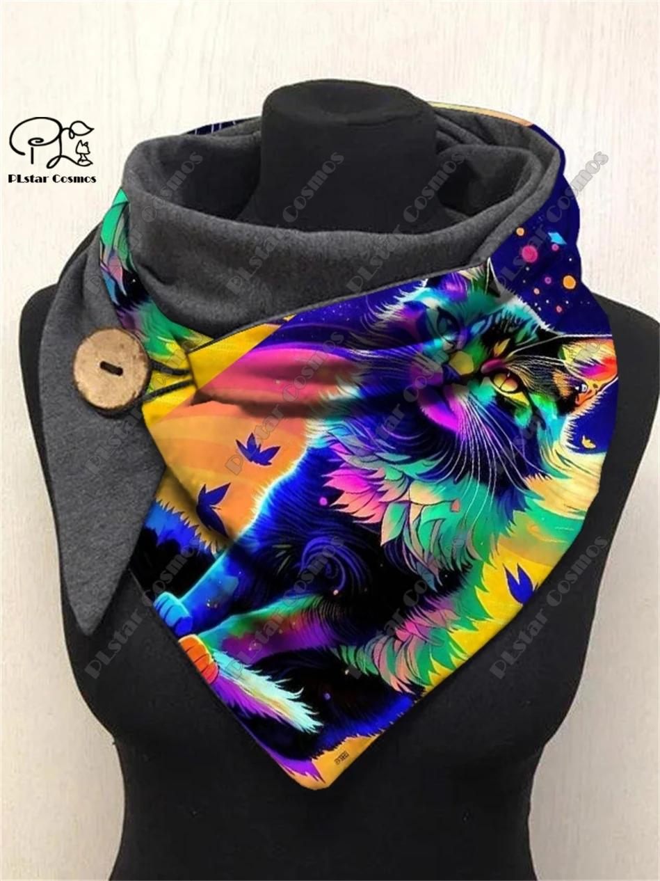 3D printing color panda wolf fox cat dog pattern warm shawl scarf spring and winter small triangle scarf female casual