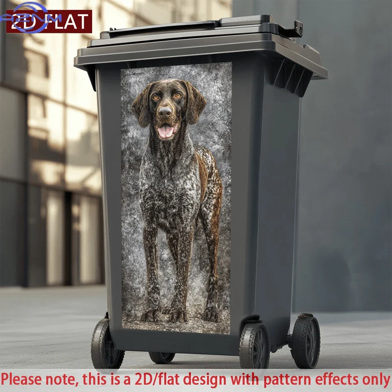 A Decorative Sticker for a Trash Can Featuring a 2D/Flat Design of a German Shorthaired Pointer Dog, Made from Self-Adhesive P