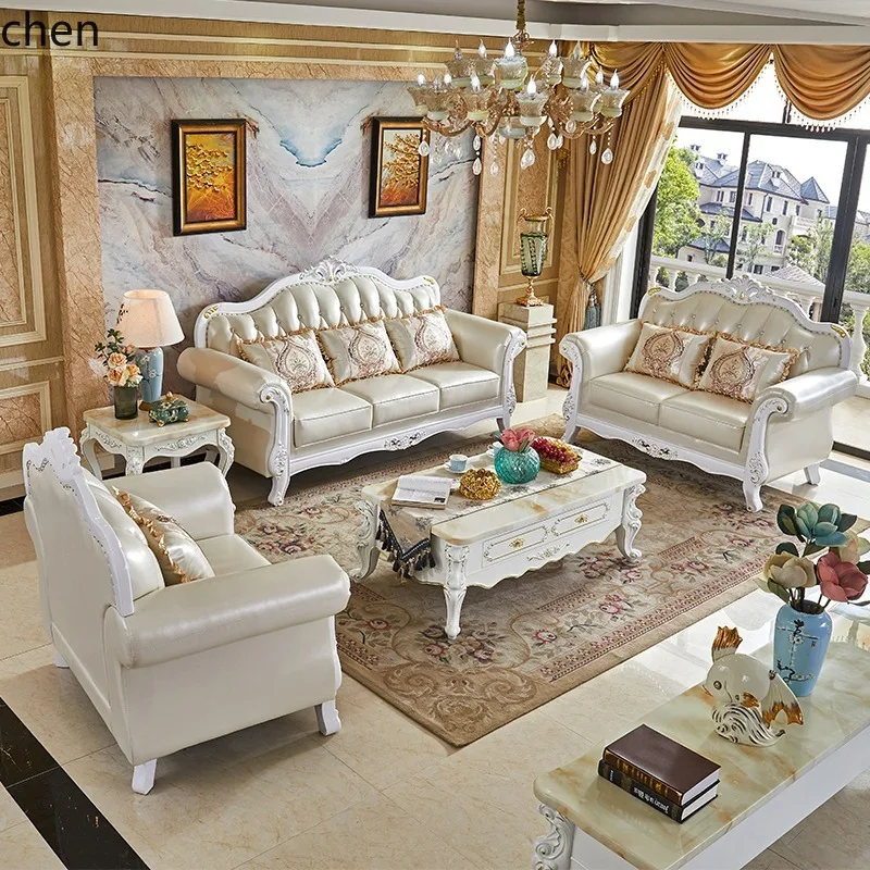 HT Genuine Leather Sofa Set 123 Living Room Full Set Light Luxury Top Grain Leather Simple Three-Seater Sofa