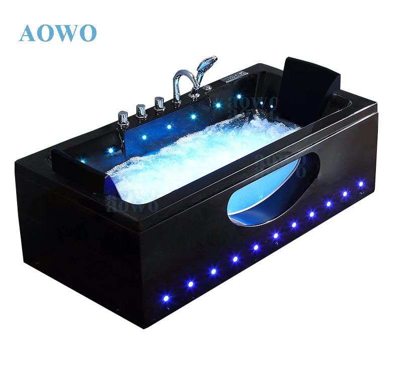 Fantasy Colorful Lights Black Spa Bathtubs with Glass Panel Villa Bathroom Install whirlpool Spa Inyectores Massage Jets Bubble