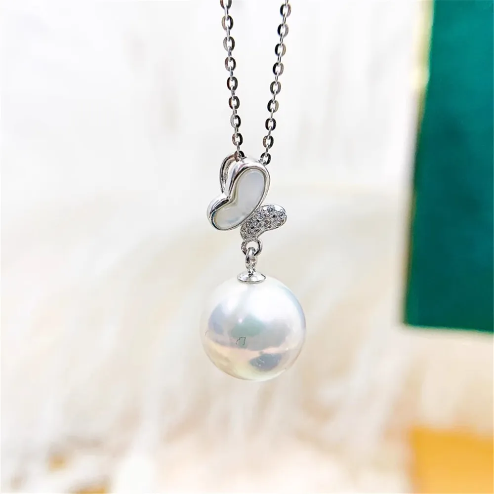 DIY Pearl Accessories S925 Sterling Silver Pendant Empty Butterfly Silver Necklace Pendant Fit 9-13mm Round D231