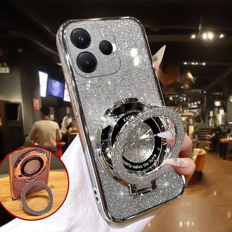 

Glitter Water Ripple Hole Case For Redmi Note 14 Pro Plus 5G 14 Note Folding Holder Cover For Redmi Note 14 4G note14 Hard Shell